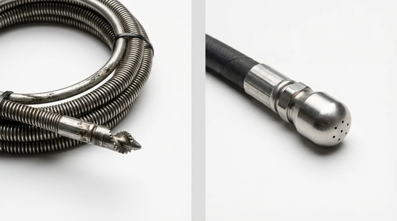 Drain snake cable and hydro jetting nozzle used for drain cleaning in Pendleton, IN