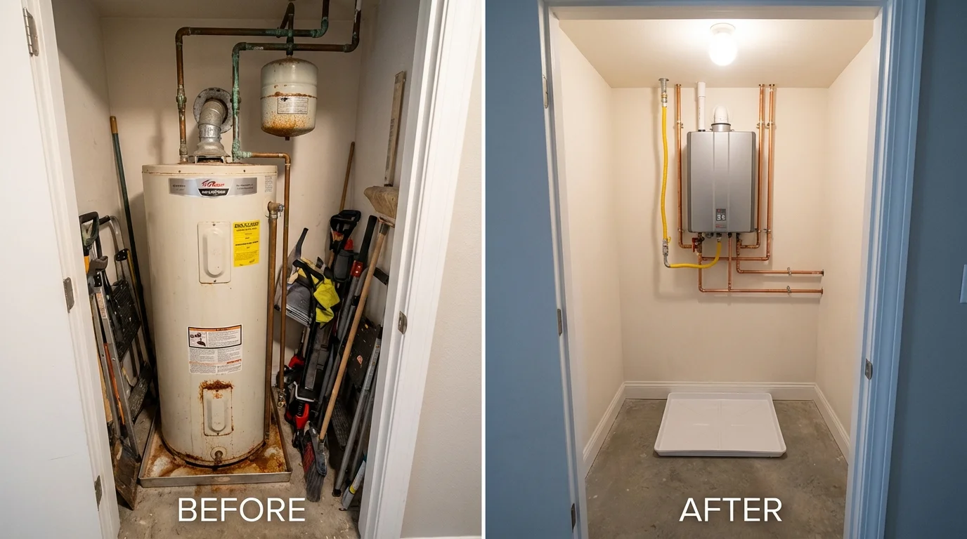 Tank water heater versus wall-mounted tankless unit comparison for Pendleton, IN homeowners